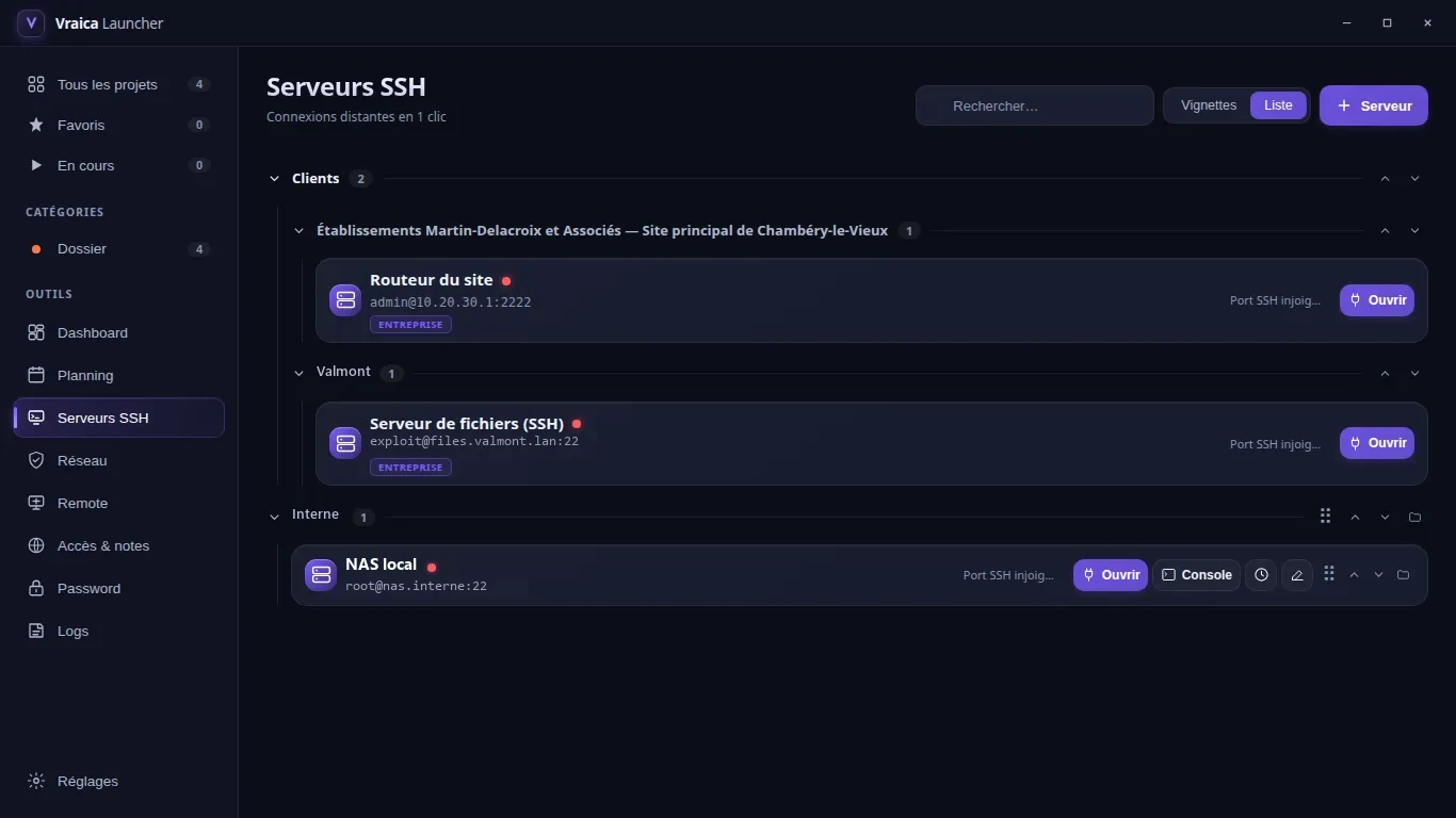 Serveurs SSH rangés par client